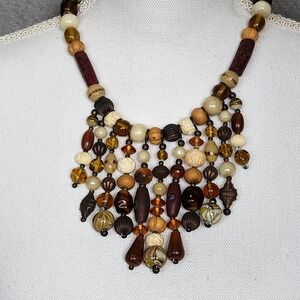 Amazing Vintage Bib Statement Necklace Glass, Lampwork, Resin, and Ceramic Beads